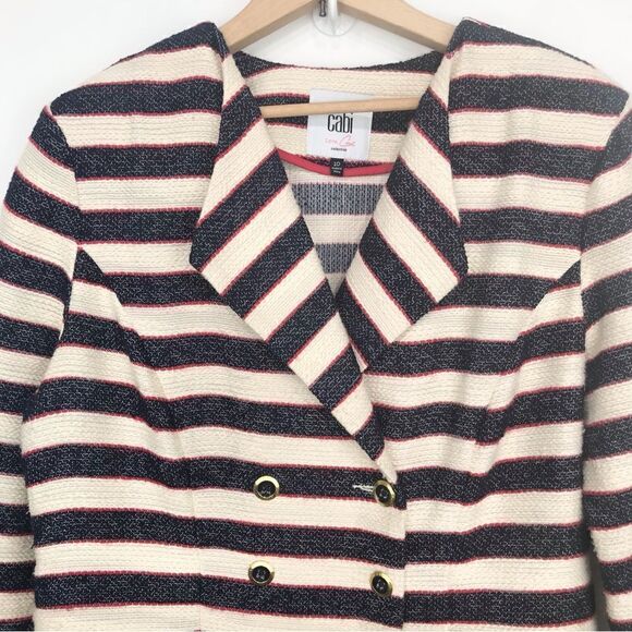 Cabi 5094 Navy Red Cream Nautical Stripe Double Breasted Cruise Blazer Jacket - Picture 6 of 16